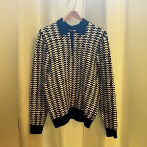 Aime Leon Dore long sleeve Houndstooth Knit Polo sz m large